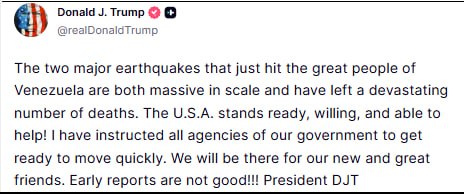 Трамп предложил помощь Венесуэле после двух мощных землетрясений